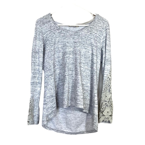 Chance or Fate Crochet Sleeve Gray Hooded Sweatshirt Shirt Size Medium - Picture 1 of 16